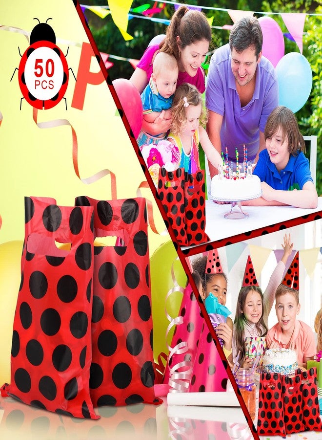 تيلينغ تيلينج 100 كيس هدايا بتصميم الدعسوقة، مستلزمات حفلات عيد ميلاد، أكياس بلاستيكية حمراء وسوداء منقطة، مناسبة للحلوى وتزيين حفلات الزفاف - Image 5